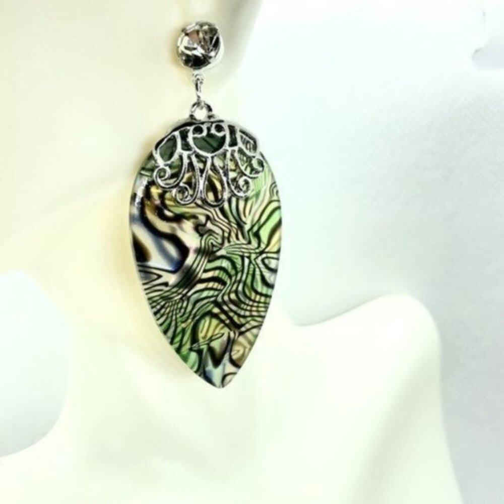 NWT Abalone Colored Gold-Tone Pear Dangle Earrings